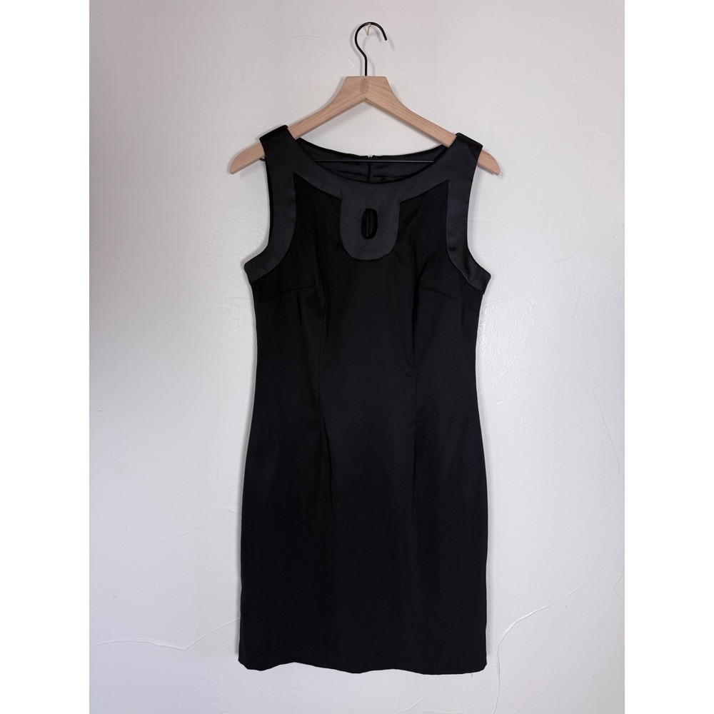 Connected Apparel Black Satin Trim Keyhole Sheath Dress Size 12